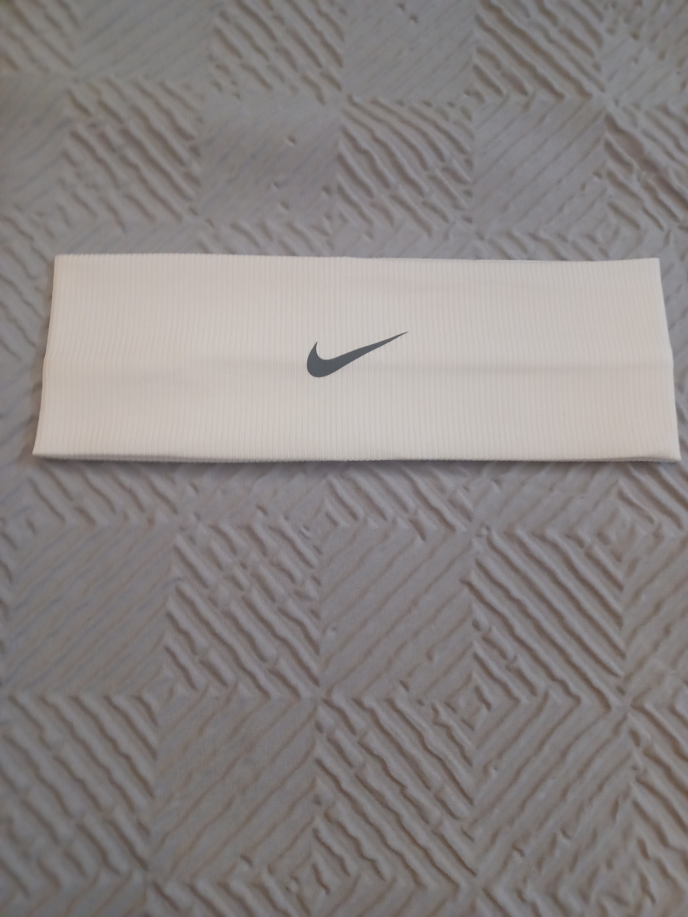 Nike White Headband with Black Swoosh